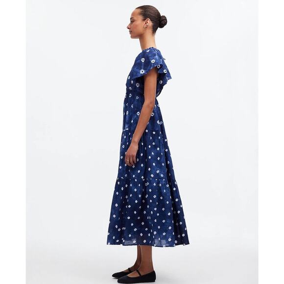 NWT Madewell Tie-Back Flutter-Sleeve Tiered Midi Dress Blue Size 2 - Picture 2 of 11